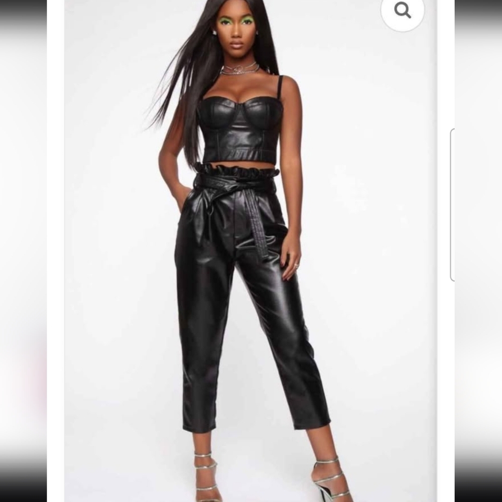 Black Faux Leather Cropped Cardi B - Fashion Nova Sz XS Edgy Bikercore